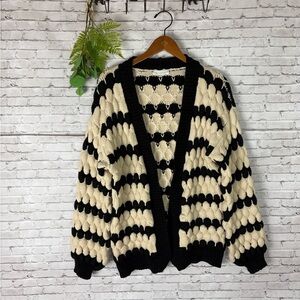 Kirundo Black and Cream Bubble Knot Chunky Open Cardigan